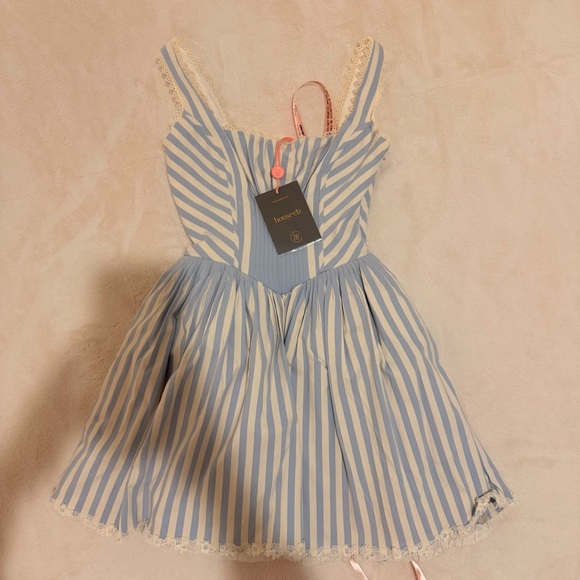 NWT House of CB LIESL Blue Striped Pintucked Mini Dress - Picture 6 of 7